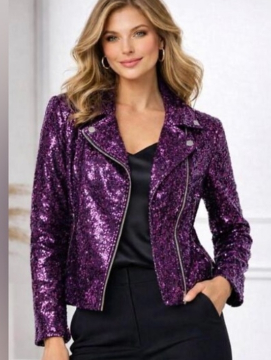 Colleen Lopez Jackets & Blazers - New Colleen Lopez Sequin Purple Moto Jacket